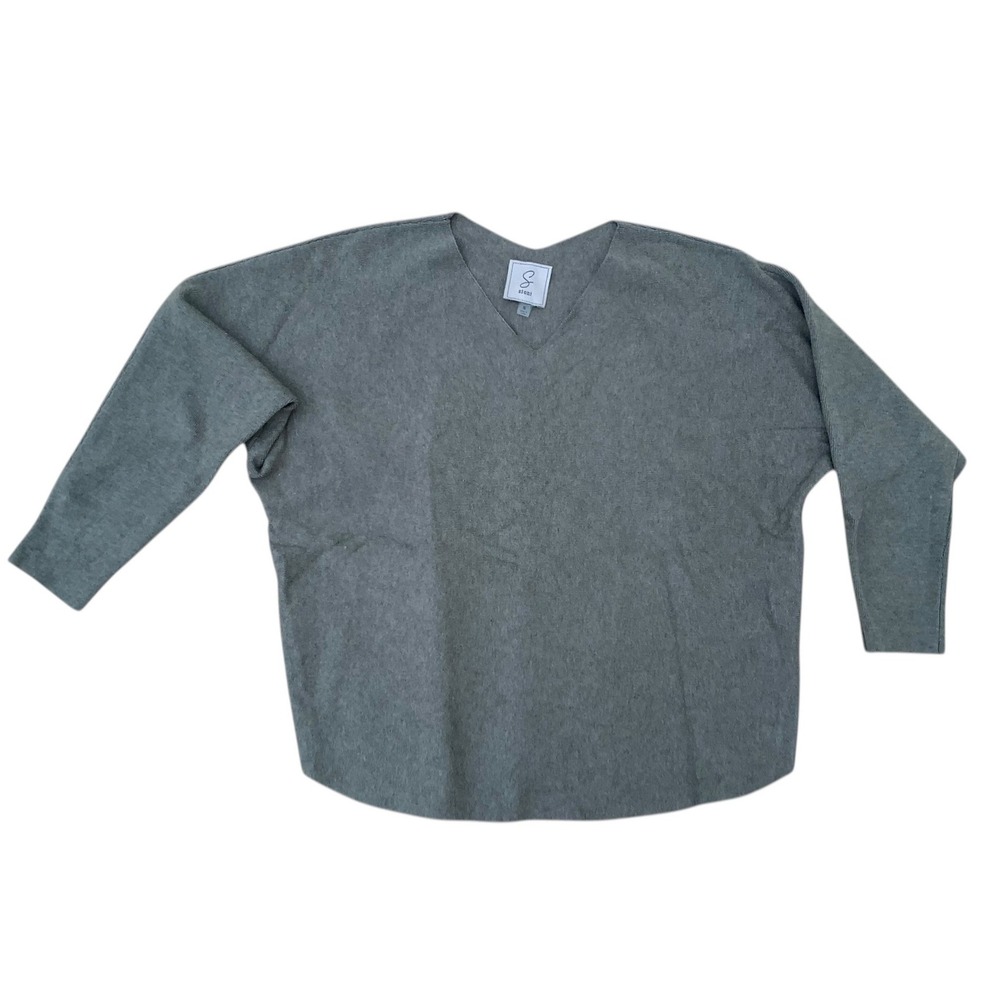Sioni Womens Gray/Green V-Neck‎ Oversized Sweater Size S Long Sleeve Knit